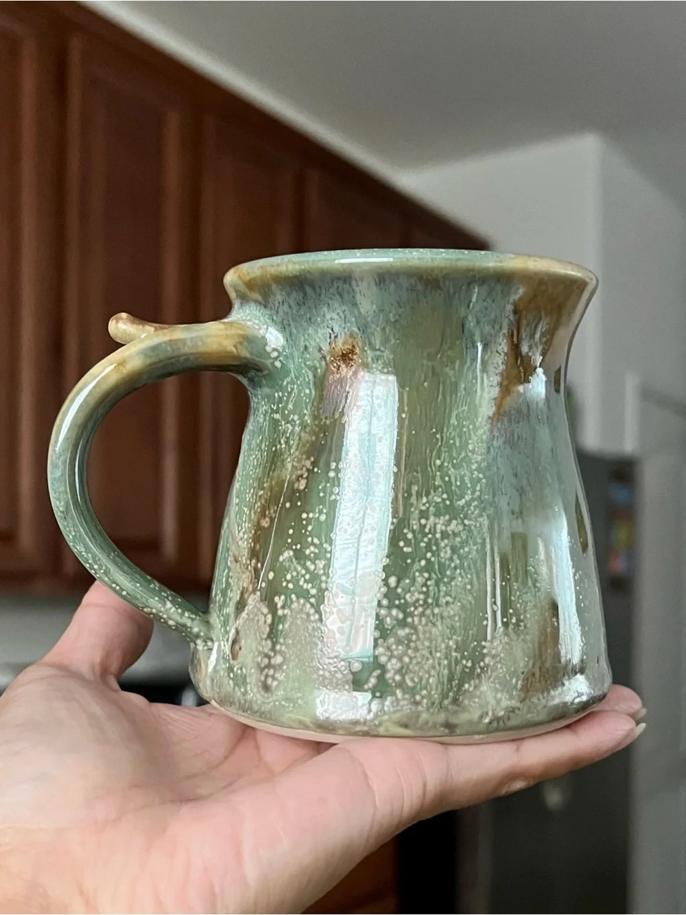 Studio Pottery Homestead Hand Thrown Mug Celadon-like Green Multi 10oz